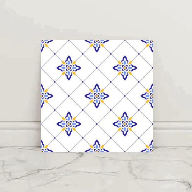 Coastal Blossom Minimal Blue Modern Mediterranean  Kakelplatta (Skapare uppladdad)