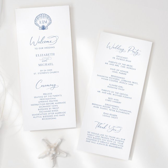 Coastal Blue Beach Shell Monogram Wedding Program (Skapare uppladdad)