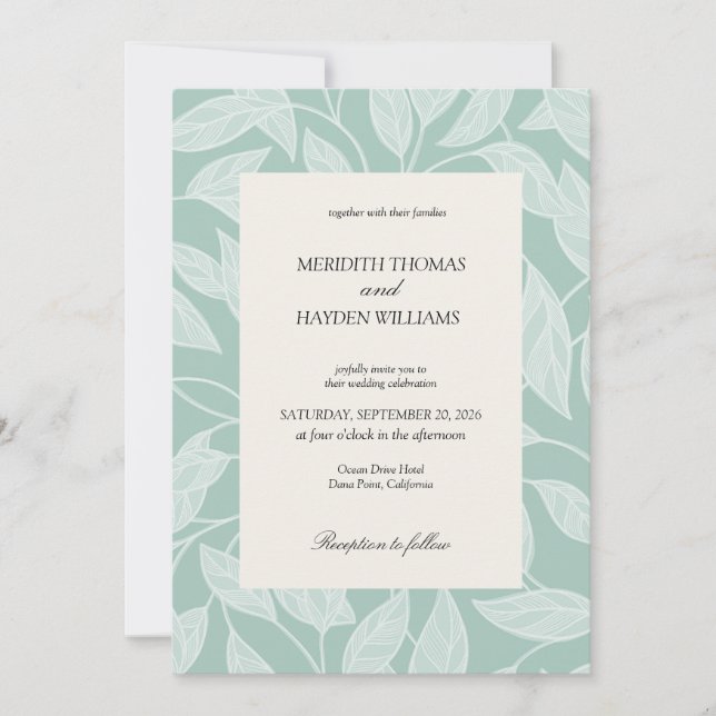 Coastal Blue Boho Botanical wedding Inbjudningar (Framsida)