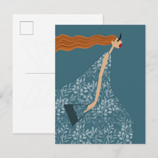 Coastal Blue Chic Feminint Mode Illustrationskonst Vykort