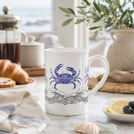 Coastal Blue Crab Coffee Mug with Ocean Waves Benporslin Mugg