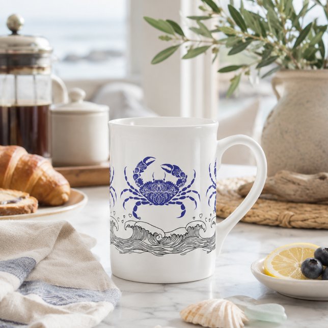 Coastal Blue Crab Coffee Mug with Ocean Waves Benporslin Mugg (Skapare uppladdad)
