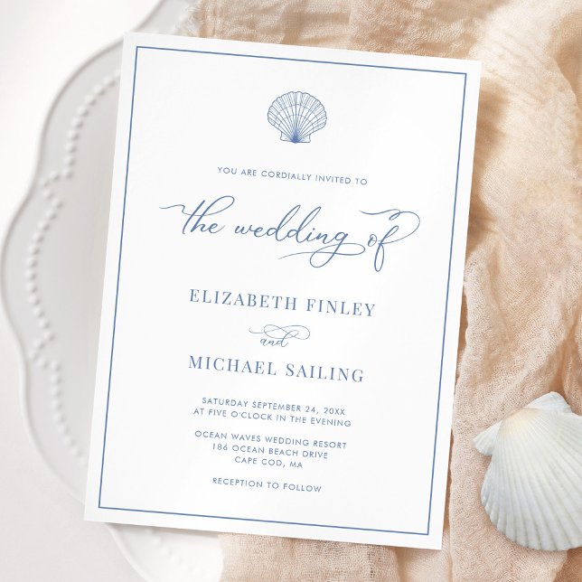 Coastal Blue Elegant Beach Wedding Invitation Inbjudningar (Skapare uppladdad)