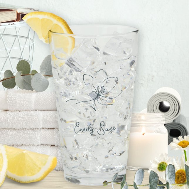 Coastal Blue Floral Line Art Minimalist Zen Glaskopp (Minimalist Floral Line Art Zen Coastal Blue Glass ©Susanne Sachers - Sunny Wanderlust 🌞✈️)