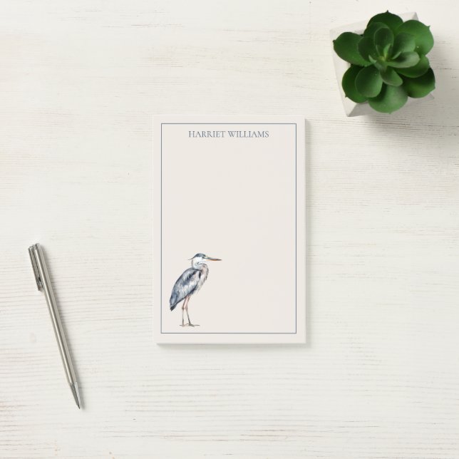 Coastal Blue Heron Bird Personalized Post-it Block (Kontor)