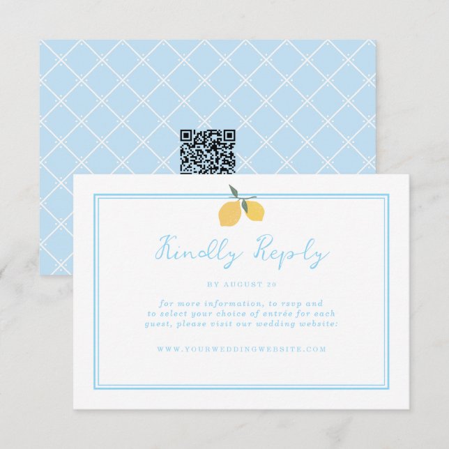 Coastal Blue Lemon Amalfi QR Code RSVP  Tilläggskort (Fram/baksida)