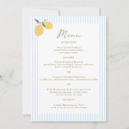 Coastal Blue Lemon Amalfi Wedding Menu Card Inbjudningar