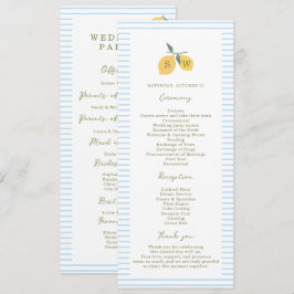 Coastal Blue Lemon Amalfi Wedding Program Card