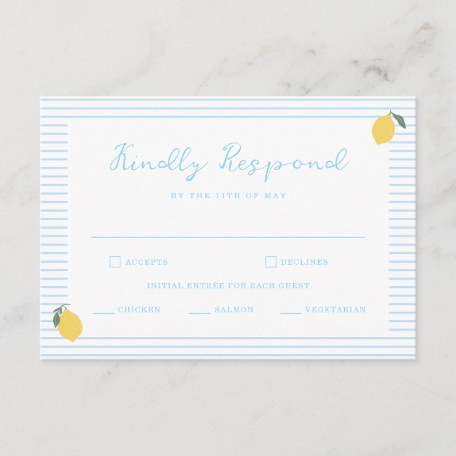 Coastal Blue Lemon Amalfi Wedding RSVP Card Tilläggskort (Framsida)