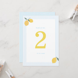 Coastal Blue Lemon Amalfi Wedding Table Number Inbjudningar