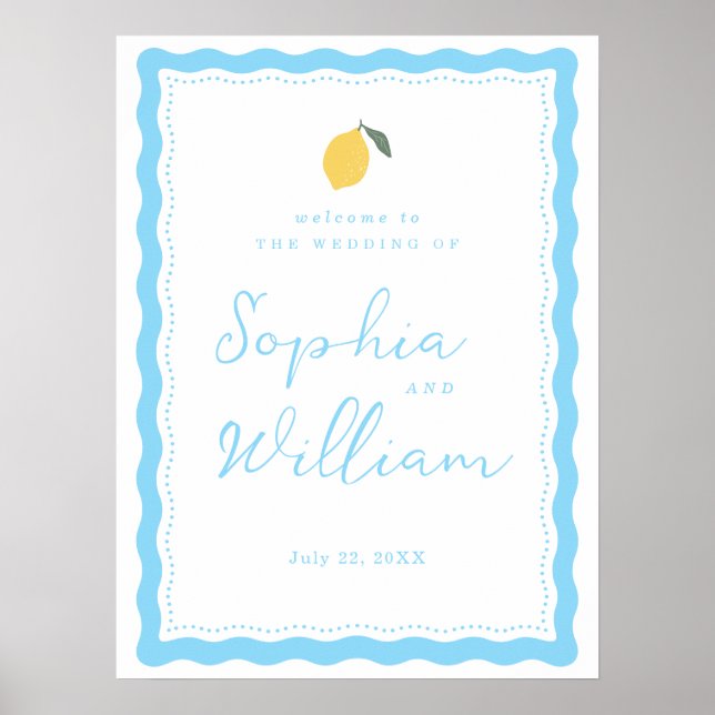Coastal Blue Lemon Amalfi Wedding Welcome Sign Poster (Framsidan)