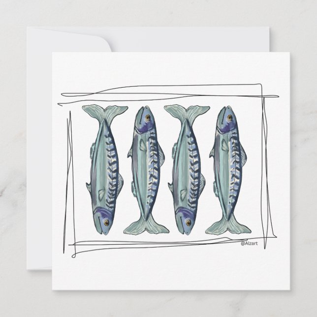 Coastal Blue Mackerel Seamless Ocean Fish Pattern Inbjudningar (Framsida)