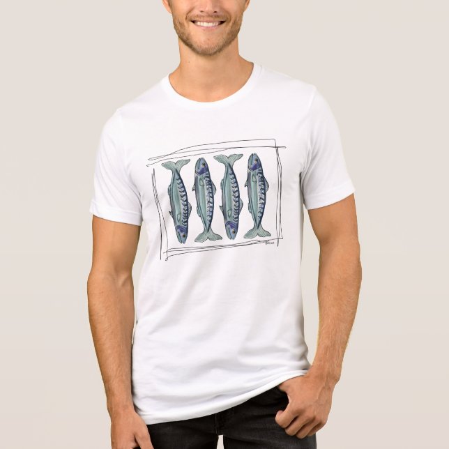 Coastal Blue Mackerel Seamless Ocean Fish Pattern T Shirt (Framsida)