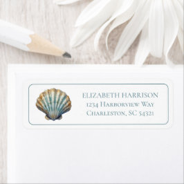 Coastal Blue Scallop Seashell Personalized Returadress Etikett