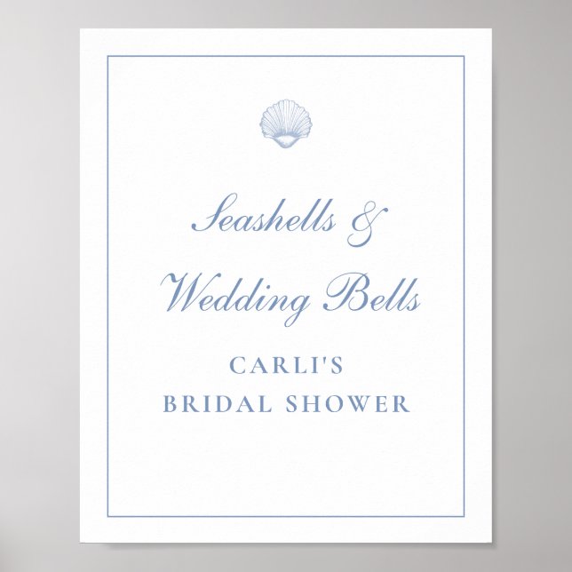 Coastal Blue Seashell Bridal Shower Sign Poster (Framsidan)