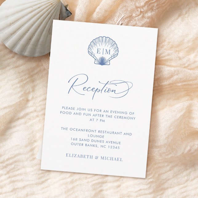 Coastal Blue Seashell Monogram Wedding Reception Tilläggskort (Skapare uppladdad)