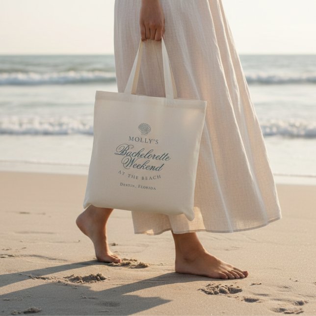 Coastal Blue Seashell Sjungande Möhippa Tygkasse (Coastal Blue Seashell Bachelorette Tote Bag)