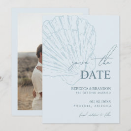 Coastal Blue Shell Hand Drawn Seashell Wedding Spara Datumet