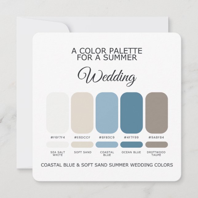 Coastal Blue Soft Sand Summer Wedding Palette Card Inbjudningar (Framsida)