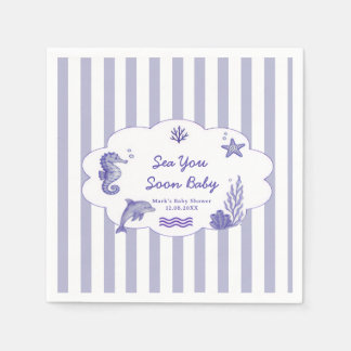 Coastal Blue Striped Sea You Soon Baby Shower Pappersservett