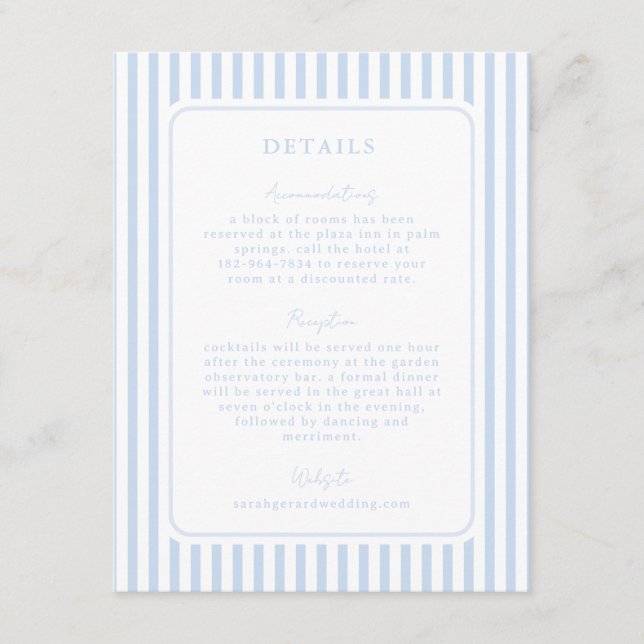 Coastal Blue Striped Wedding Detail Tilläggskort (Framsida)