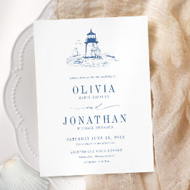 Coastal Blue Toile Lighthouse Wedding Inbjudningar