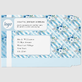 Coastal Blue Watercolor Floral & Stripes Custom