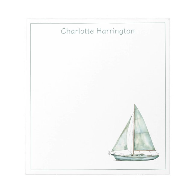 Coastal Blue Watercolor Sailboat Personalized Anteckningsblock (Framsida)