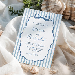 Coastal Blue Whimsical Stripe Bow Wedding Inbjudningar