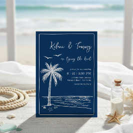 Coastal Blues Palm Tree Beach Wedding  Inbjudningar
