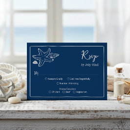 Coastal Blues Seashells & Script Bröllopssvar OSA Kort