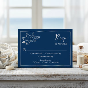 Coastal Blues Seashells & Script Bröllopssvar OSA Kort