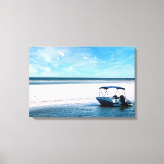 Coastal Boat Wall Art Minimalist Ocean Blue Canvastryck