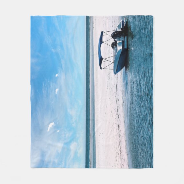 Coastal Boat Wall Art Minimalist Ocean Blue Fleecefilt (Framsidan)