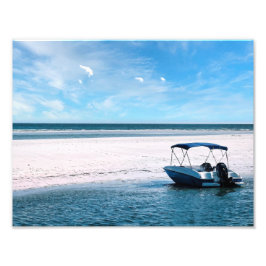 Coastal Boat Wall Art Minimalist Ocean Blue Fototryck