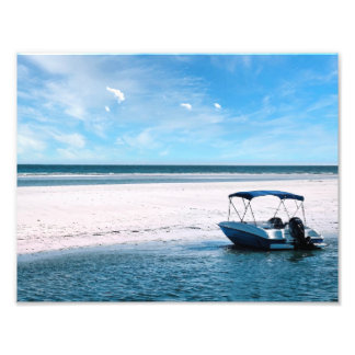 Coastal Boat Wall Art Minimalist Ocean Blue Fototryck