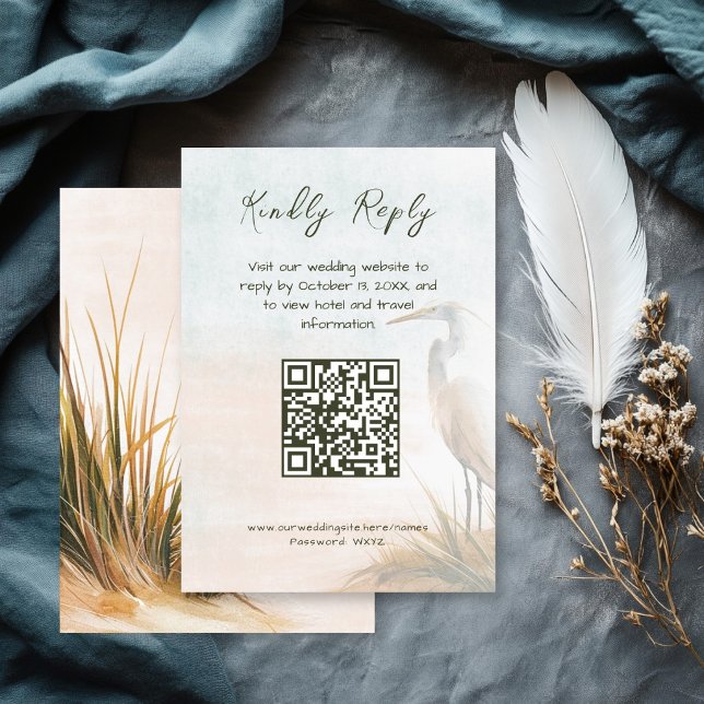 Coastal Boho Egret QR-kod RSVP Tilläggskort (Skapare uppladdad)