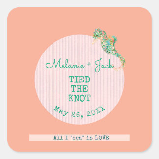 Coastal Bridal Shower Seahorse Stripe Fyrkantigt Klistermärke