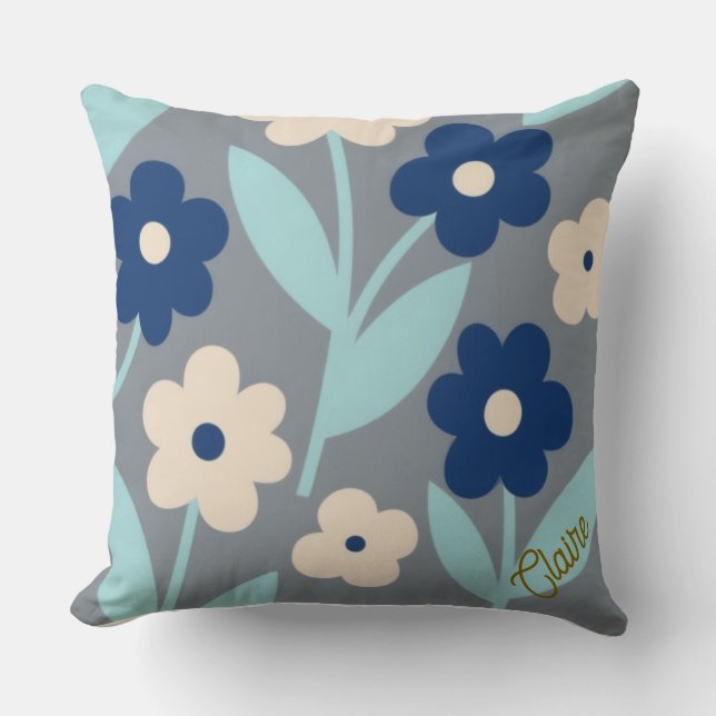 Coastal Calm Florals | Indigo & Turquoise mönster Kudde (Framsida)
