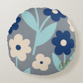 Coastal Calm Florals | Indigo & Turquoise mönster Rund Kudde