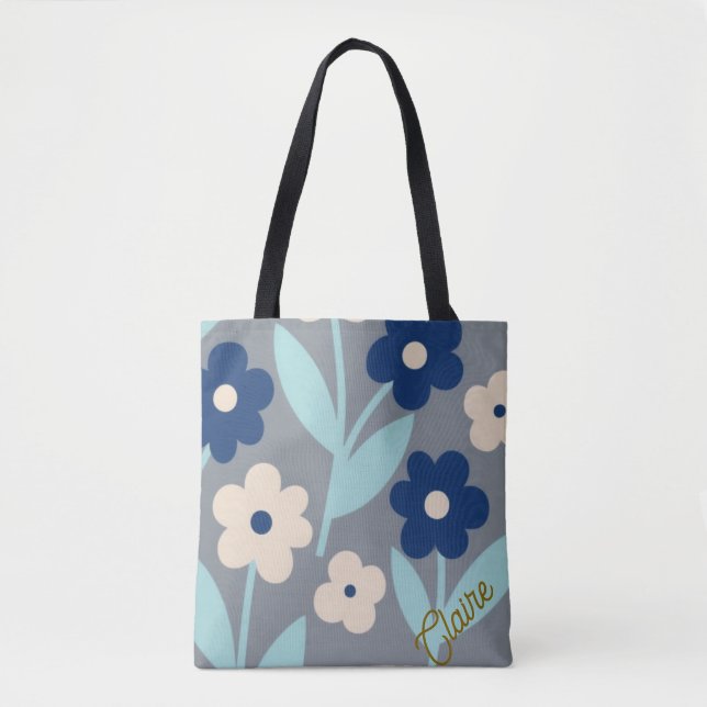 Coastal Calm Florals | Indigo & Turquoise mönster Tygkasse (Framsida)