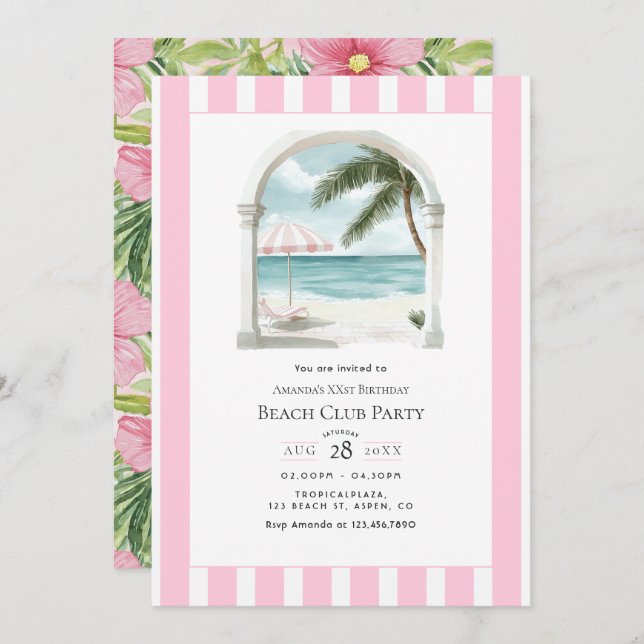 Coastal Chic Beach Club Birthday Party Inbjudningar (Fram/baksida)