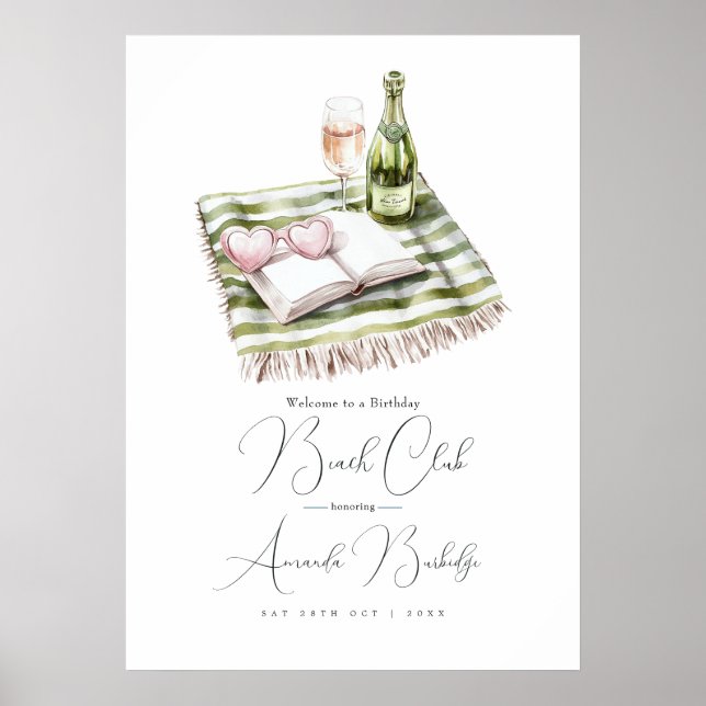 Coastal Chic Beach Club Birthday Welcome Sign Poster (Framsidan)