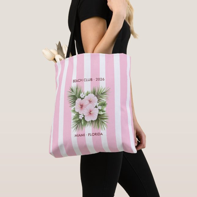 Coastal Chic Beach Club Pink Stripe Tropical Tygkasse (Närbild)