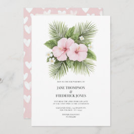 Coastal Chic Tropical Floral Wedding Photo QR Code Inbjudningar