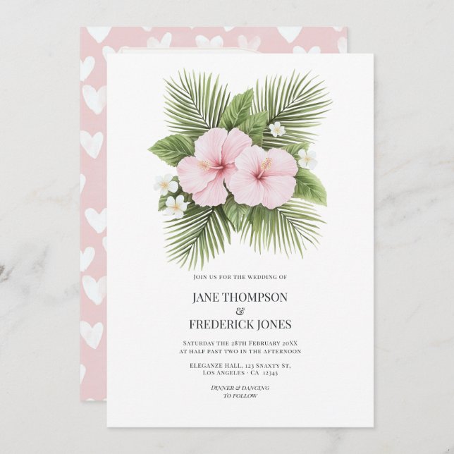 Coastal Chic Tropical Floral Wedding Photo QR Code Inbjudningar (Fram/baksida)