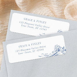 Coastal Chic Waves Blue Wedding Return Address Returadress Etikett