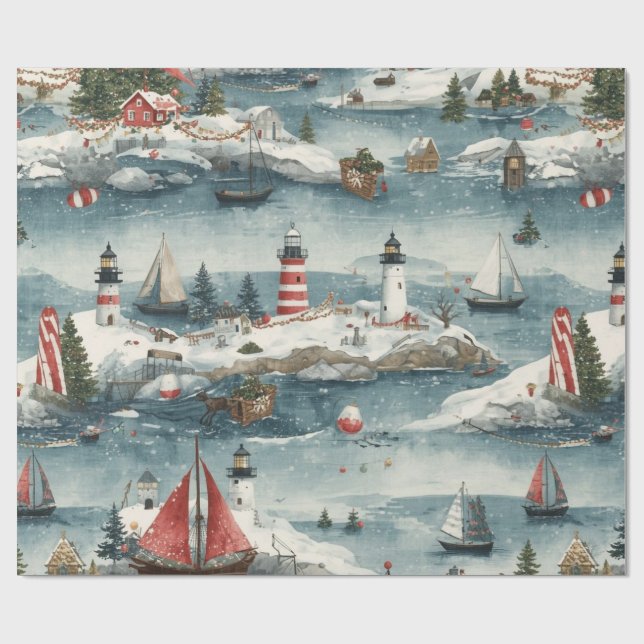Coastal Christmas Blue Watercolor Nautical  Presentpapper (Platt)