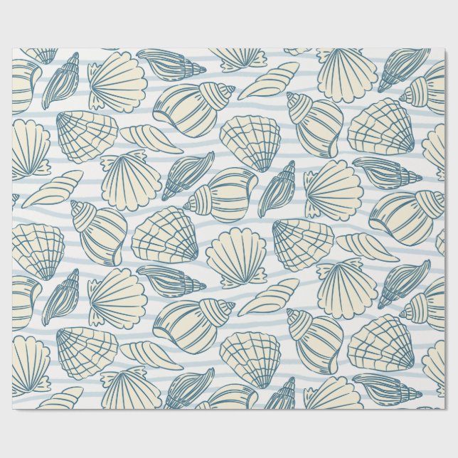 Coastal Christmas Blue Watercolor Seashells  Presentpapper (Platt)