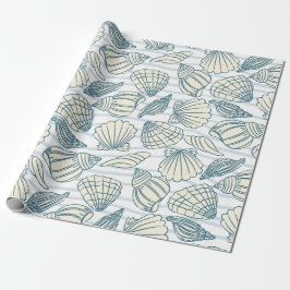 Coastal Christmas Blue Watercolor Seashells  Presentpapper